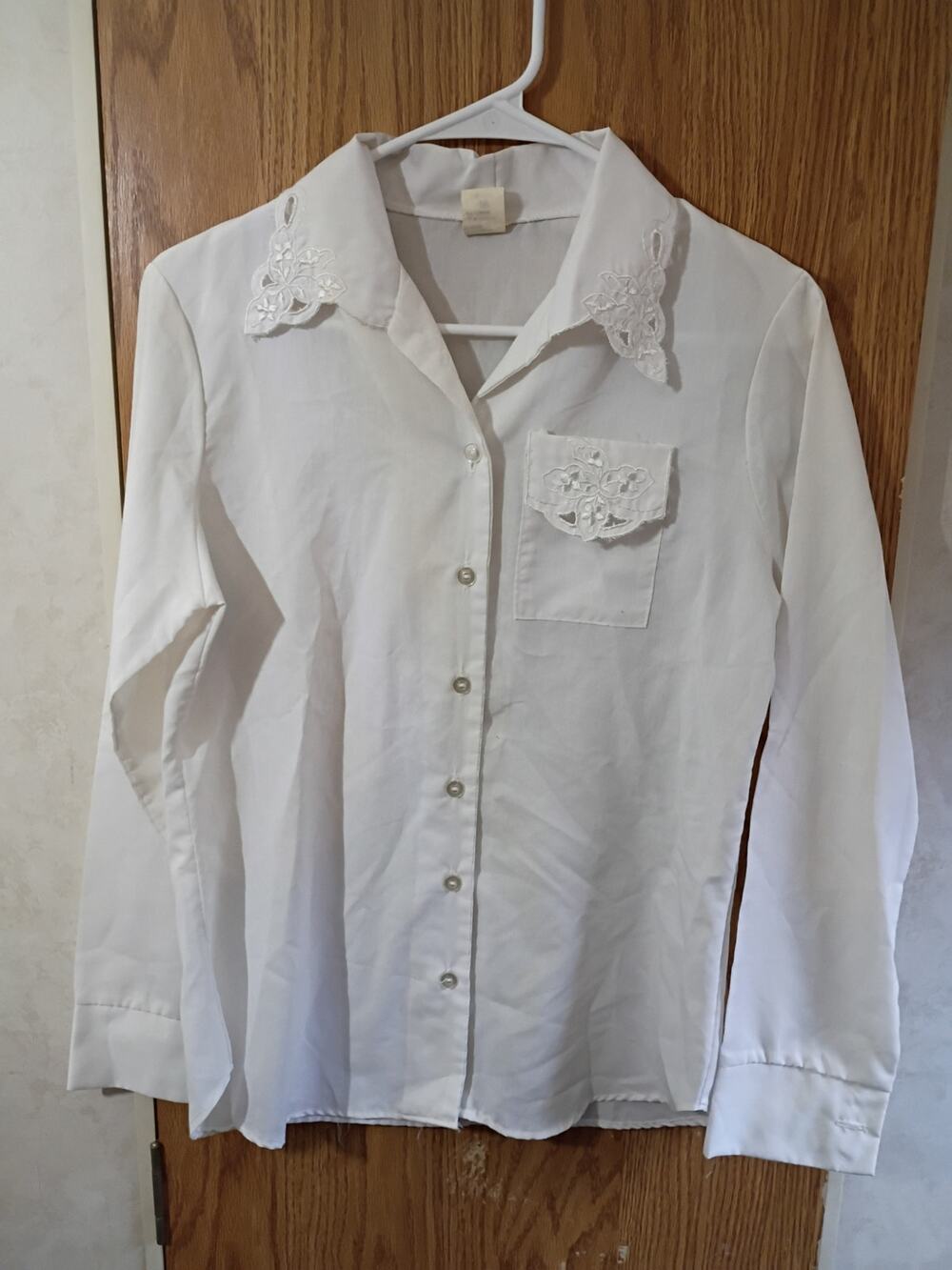 Vintage White Lace Collar Button Down Blouse Small Cottagecore Romantic Prairie